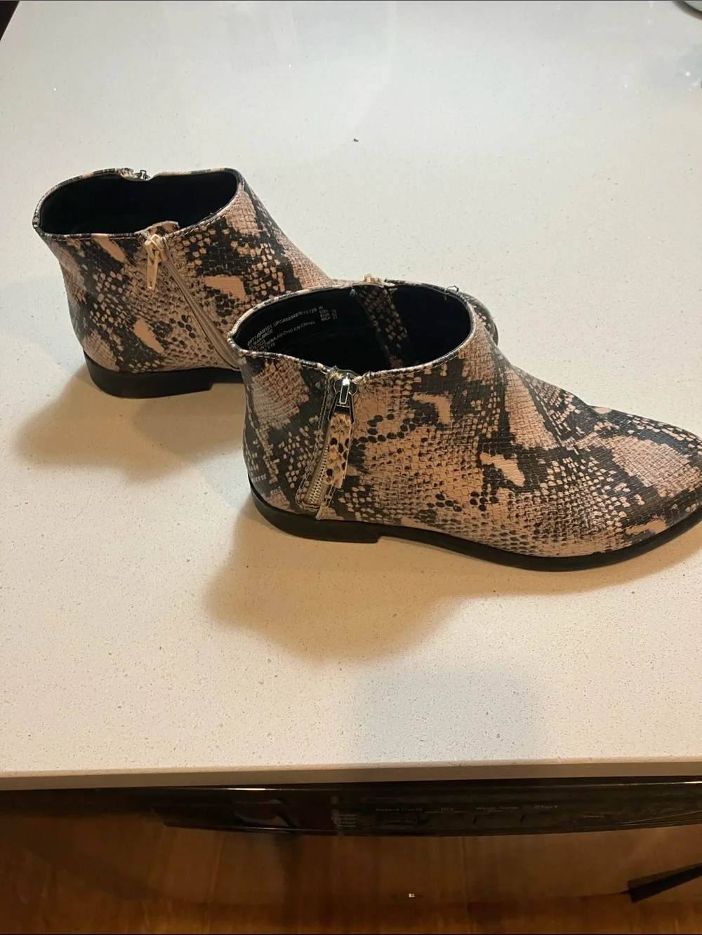 Time and Tru Snake-Print Ankle Booties in Tan and Black size 10W